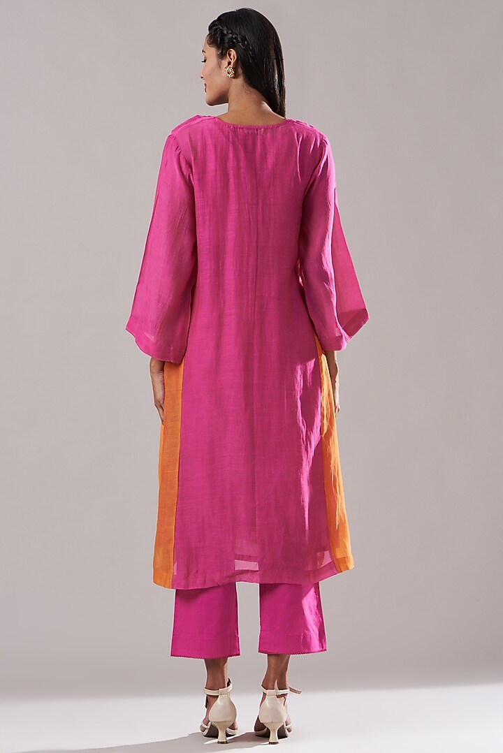 Rani Pink Pure Chanderi Kurta Set by Dharai at Pernia's Pop Up Shop