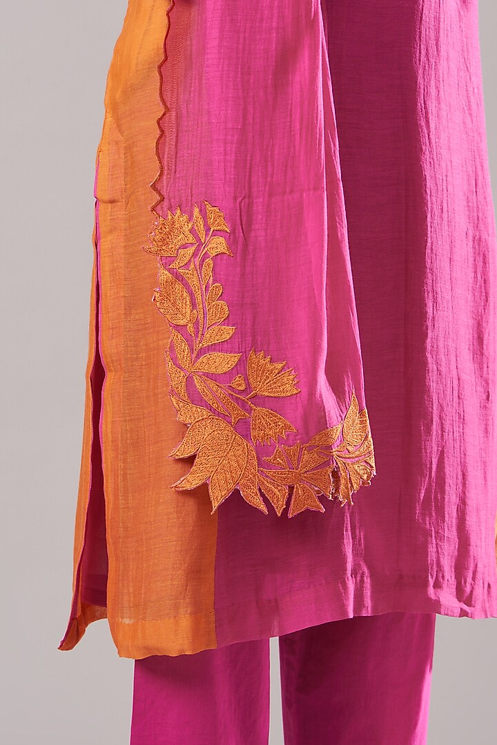 Rani Pink Pure Chanderi Kurta Set by Dharai at Pernia's Pop Up Shop