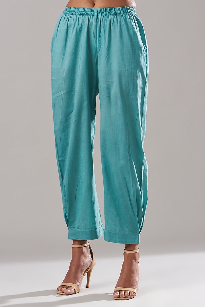 Dusty Blue Pure Chanderi Kurta Set by Dharai at Pernia's Pop Up Shop