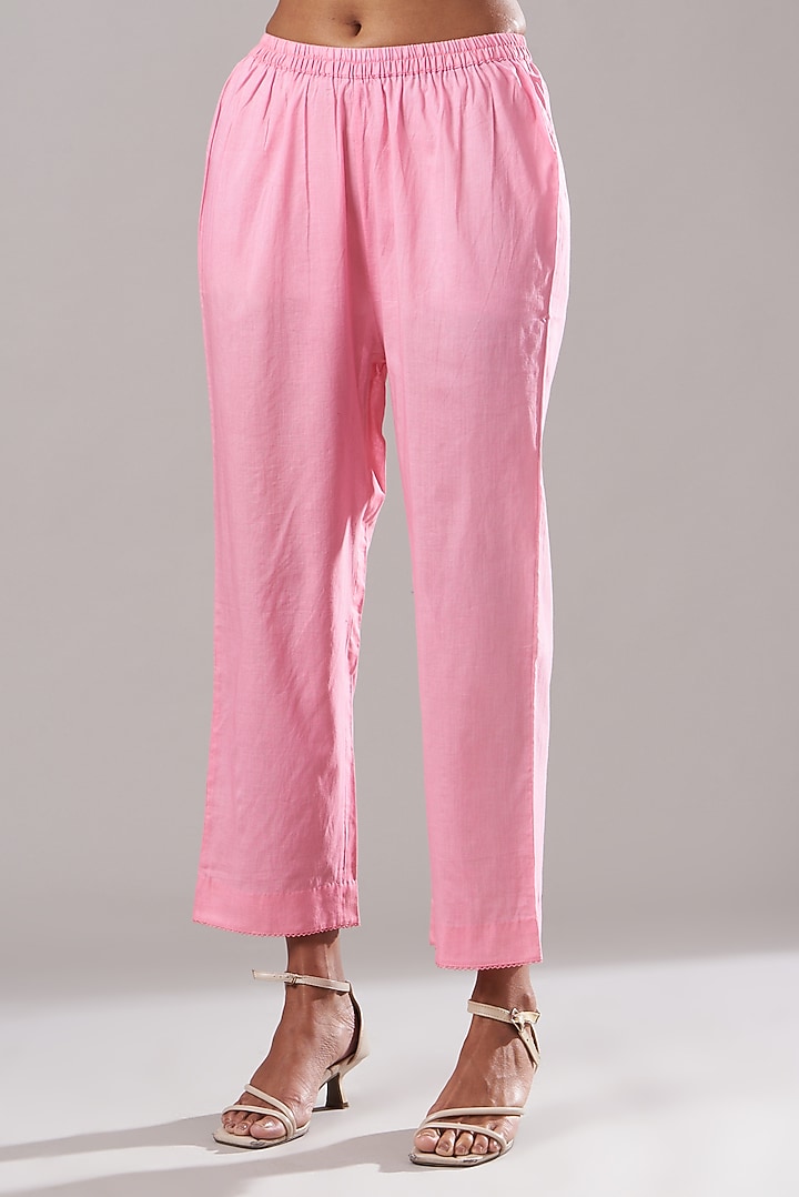 Light Pink Pure Chanderi Kurta Set by Dharai at Pernia's Pop Up Shop