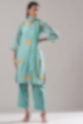 Dusty Blue Embroidered Kurta Set by Dharai