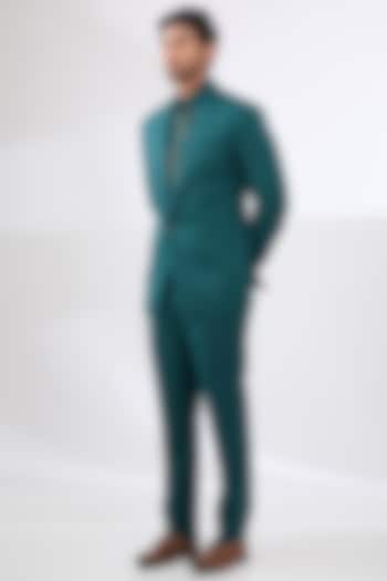 Teal Blue Terry Rayon Non Wool Suit Set by Dhananjay
