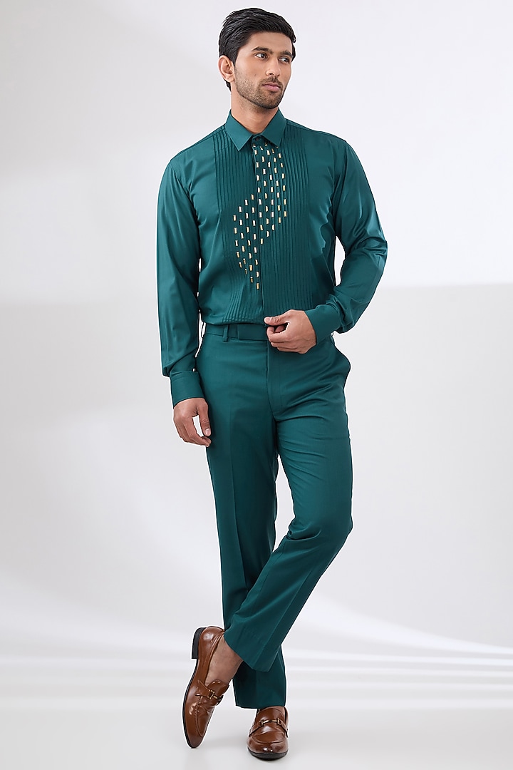 Teal Blue Terry Rayon Non Wool Suit Set by Dhananjay at Pernia's Pop Up Shop