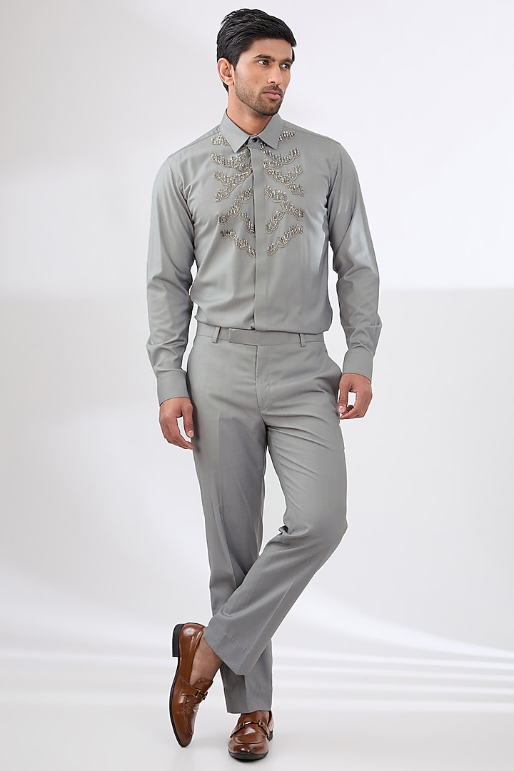 Steel Grey Terry Rayon Non Wool Suit Set by Dhananjay at Pernia's Pop Up Shop