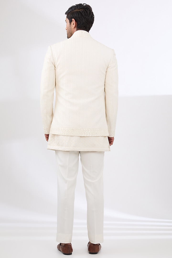 Ivory Terry Rayon Non Wool Wedding Indowestern Set by Dhananjay at Pernia's Pop Up Shop