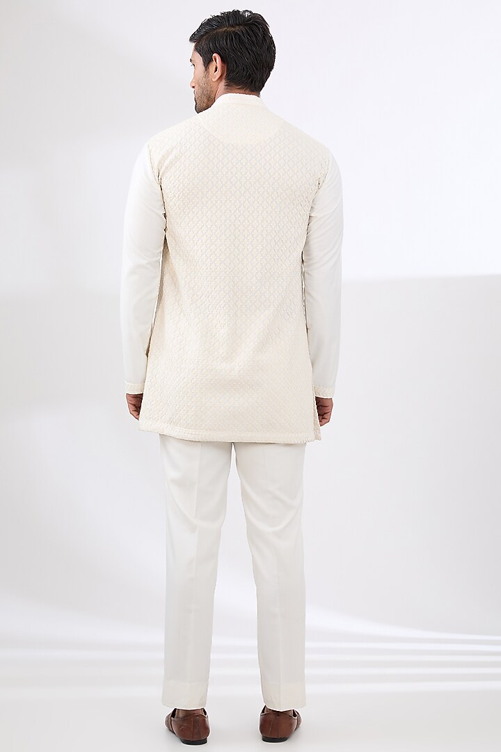 Ivory Terry Rayon Non Wool Wedding Indowestern Set by Dhananjay at Pernia's Pop Up Shop
