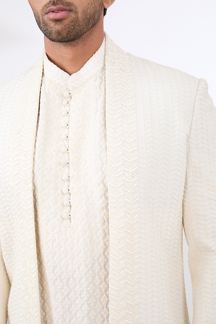 Ivory Terry Rayon Non Wool Wedding Indowestern Set by Dhananjay at Pernia's Pop Up Shop