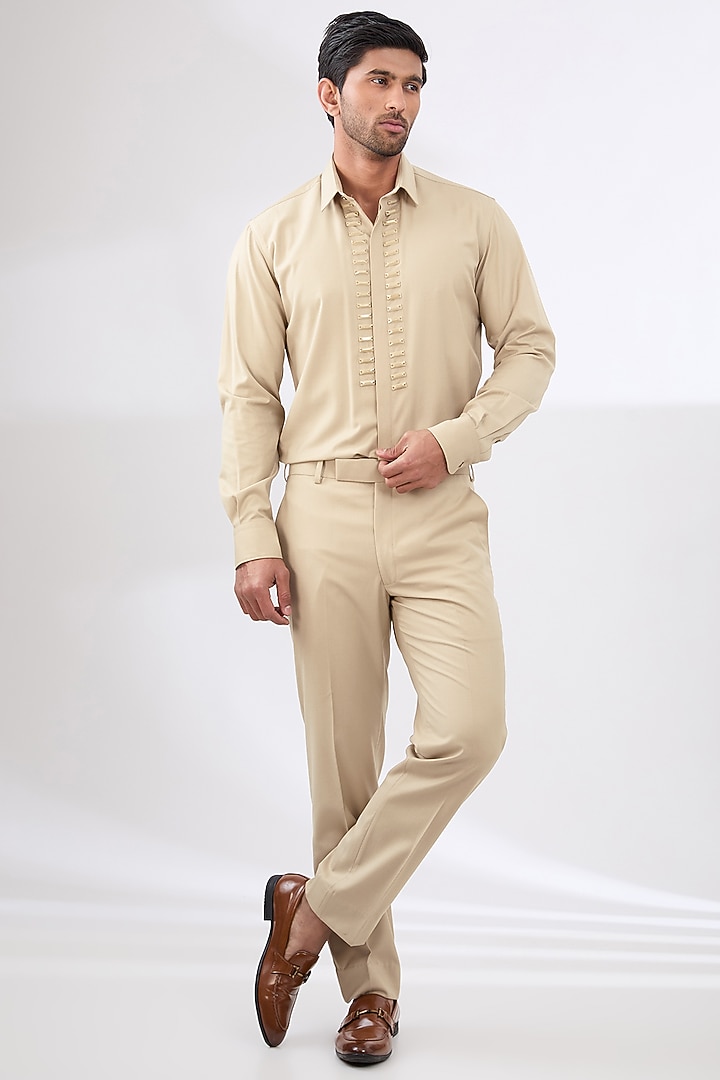 Beige Terry Rayon Non Wool Suit Set by Dhananjay at Pernia's Pop Up Shop