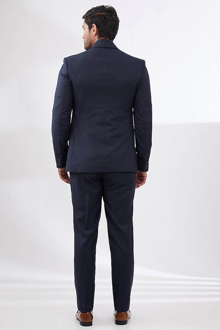 Navy Blue Terry Rayon Non Wool Suit Set by Dhananjay at Pernia's Pop Up Shop