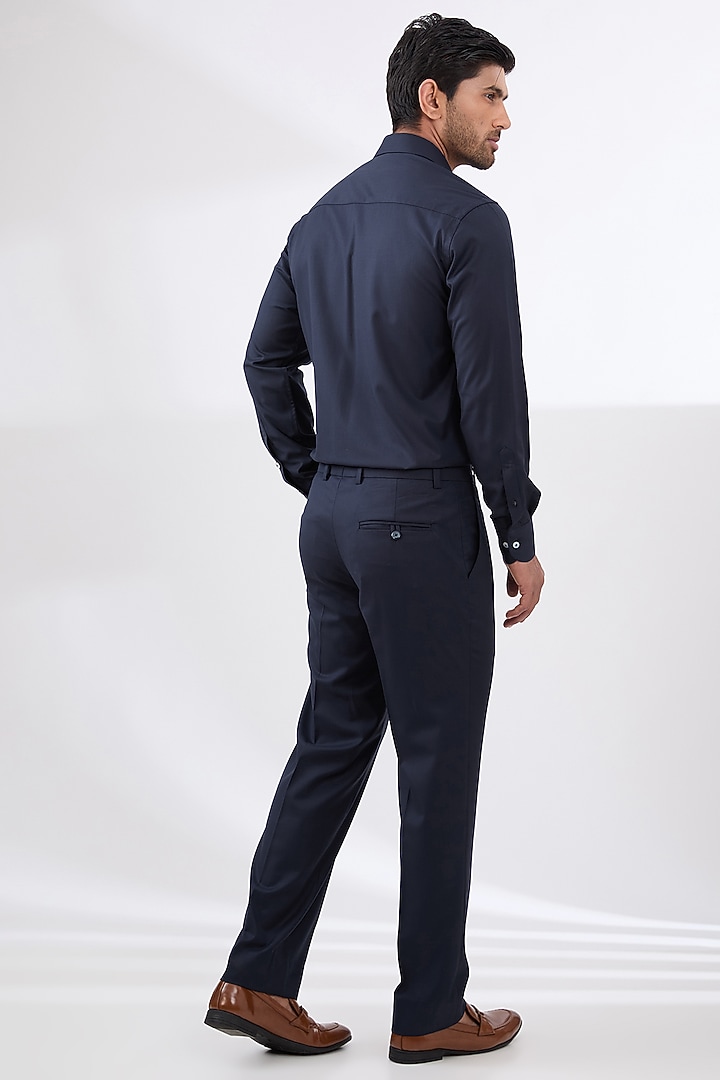 Navy Blue Terry Rayon Non Wool Suit Set by Dhananjay at Pernia's Pop Up Shop