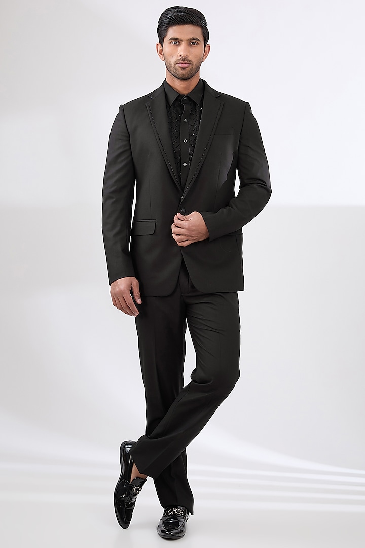 Black Terry Rayon Non Wool Suit Set by Dhananjay