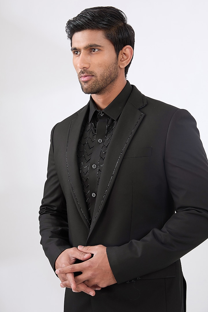 Black Terry Rayon Non Wool Suit Set by Dhananjay at Pernia's Pop Up Shop