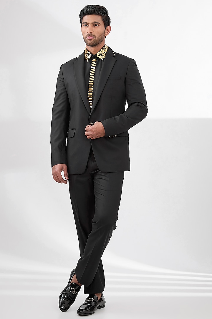 Black Terry Rayon Non Wool Suit Set by Dhananjay