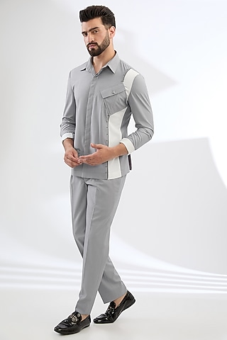 Grey Terry Rayon Color-Blocked Co-Ord Set by Dhananjay