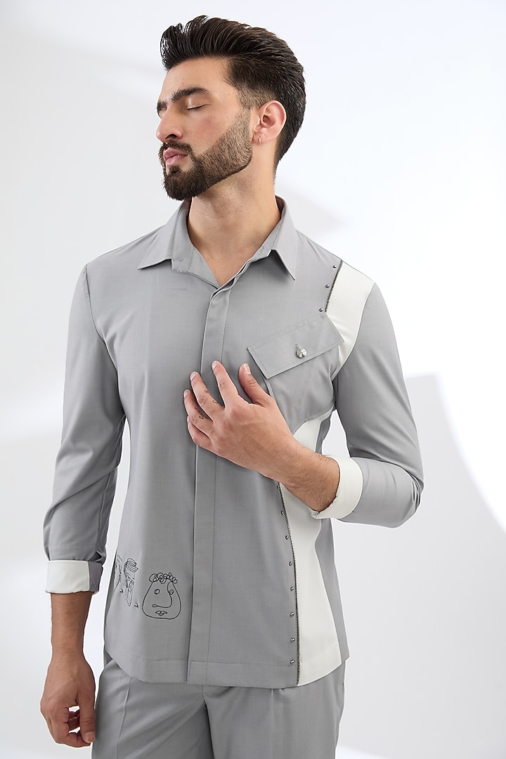 Grey Terry Rayon Color-Blocked Co-Ord Set by Dhananjay at Pernia's Pop Up Shop