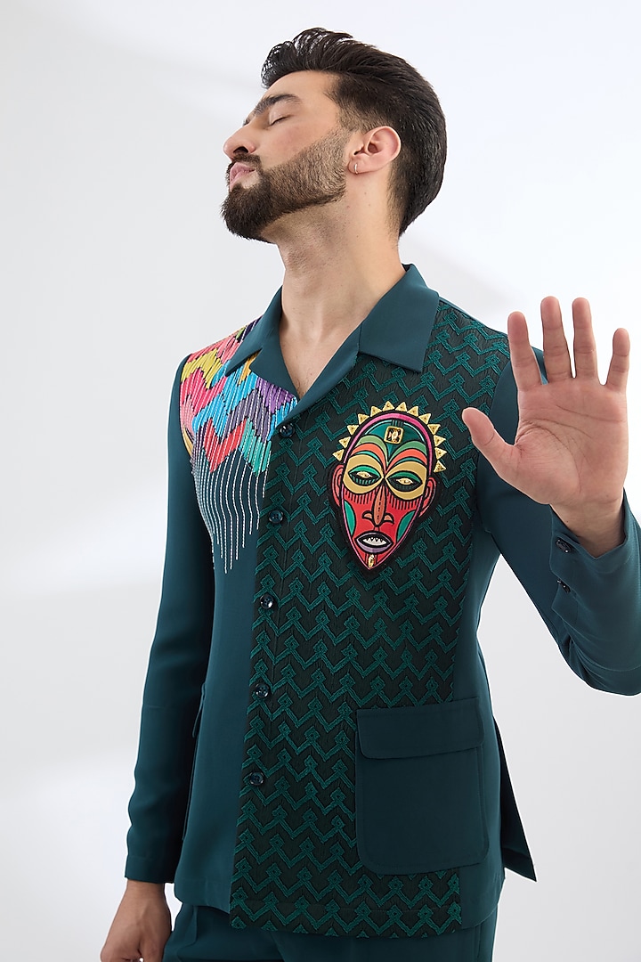 Teal Blue Terry Rayon Printed Co-Ord Set by Dhananjay at Pernia's Pop Up Shop