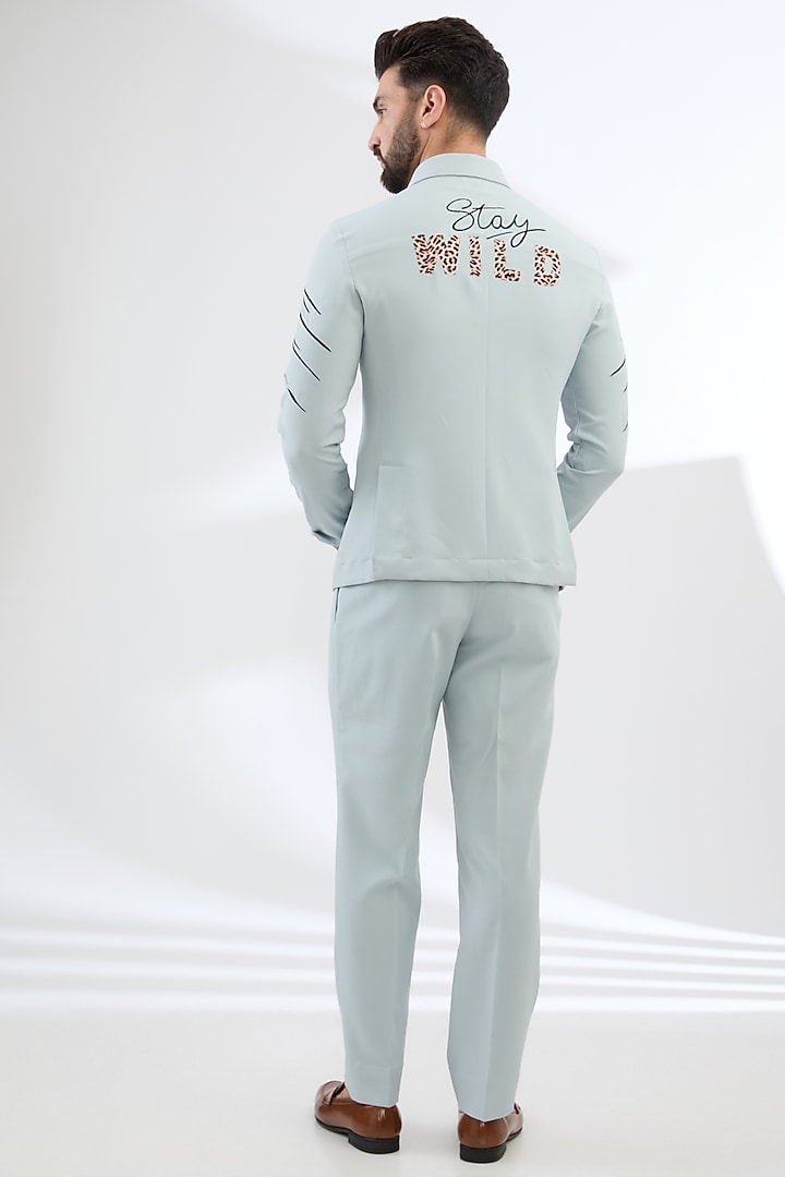 Powder Aqua Tencel Fabric Lion Face Embroidered Co-Ord Set by Dhananjay at Pernia's Pop Up Shop