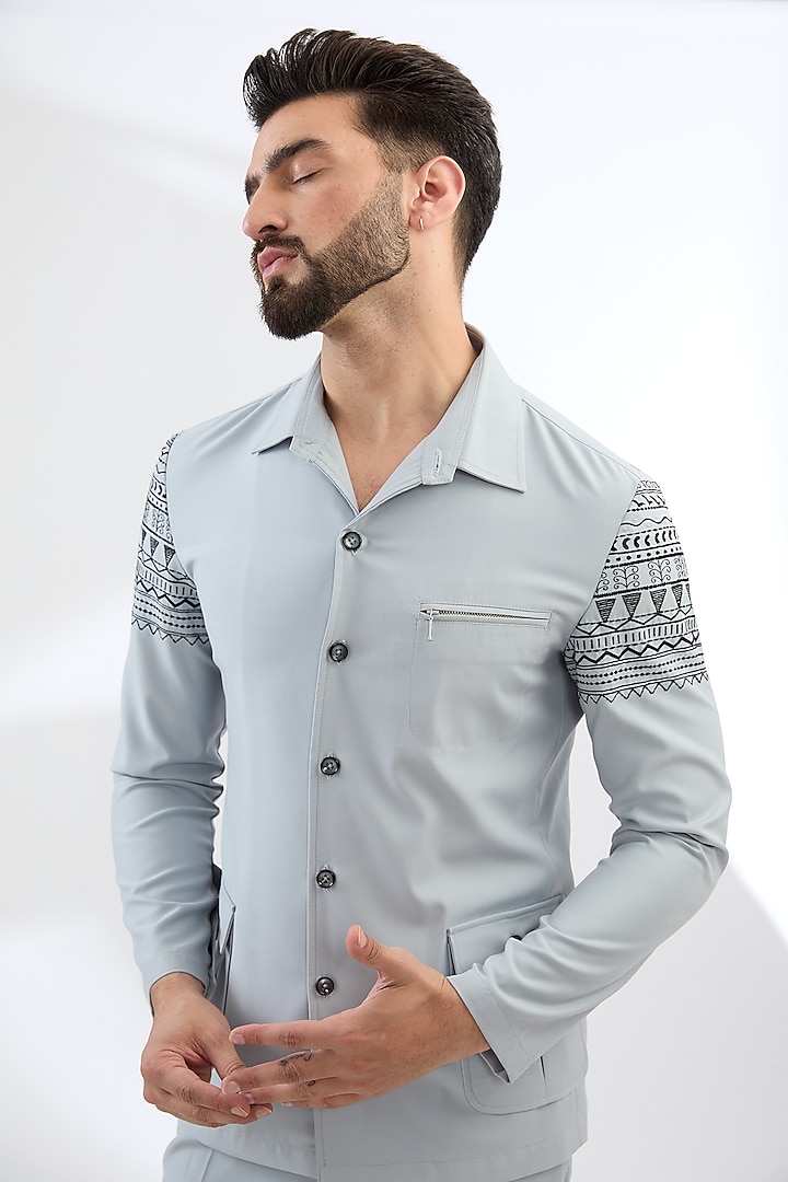 Powder Blue Terry Rayon Embroidered Co-Ord Set by Dhananjay at Pernia's Pop Up Shop