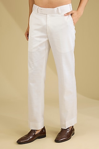 White Cotton Silk Trousers by Dhananjay
