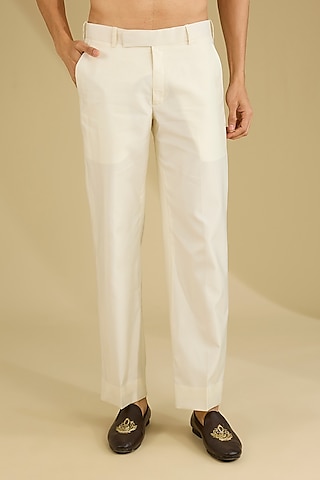 Off-White Cotton Silk Trousers by Dhananjay