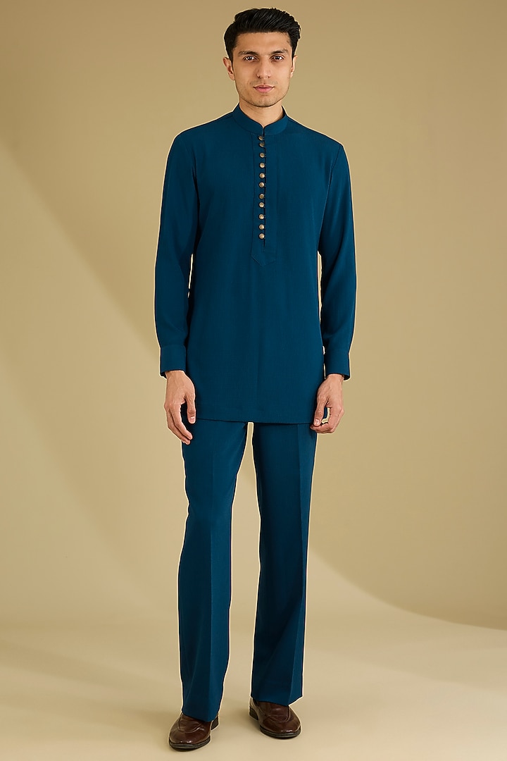 Navy Blue Nysa Silk Pichwai Art Embroidered Waistcoat Set by Dhananjay at Pernia's Pop Up Shop
