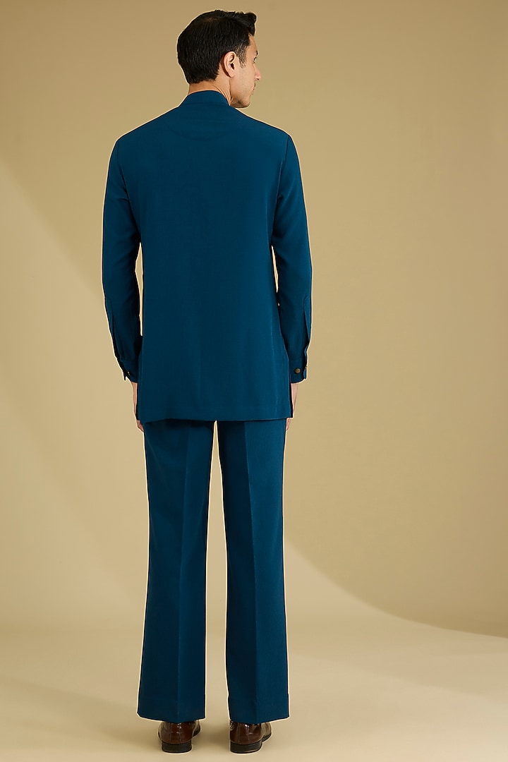 Navy Blue Nysa Silk Pichwai Art Embroidered Waistcoat Set by Dhananjay at Pernia's Pop Up Shop
