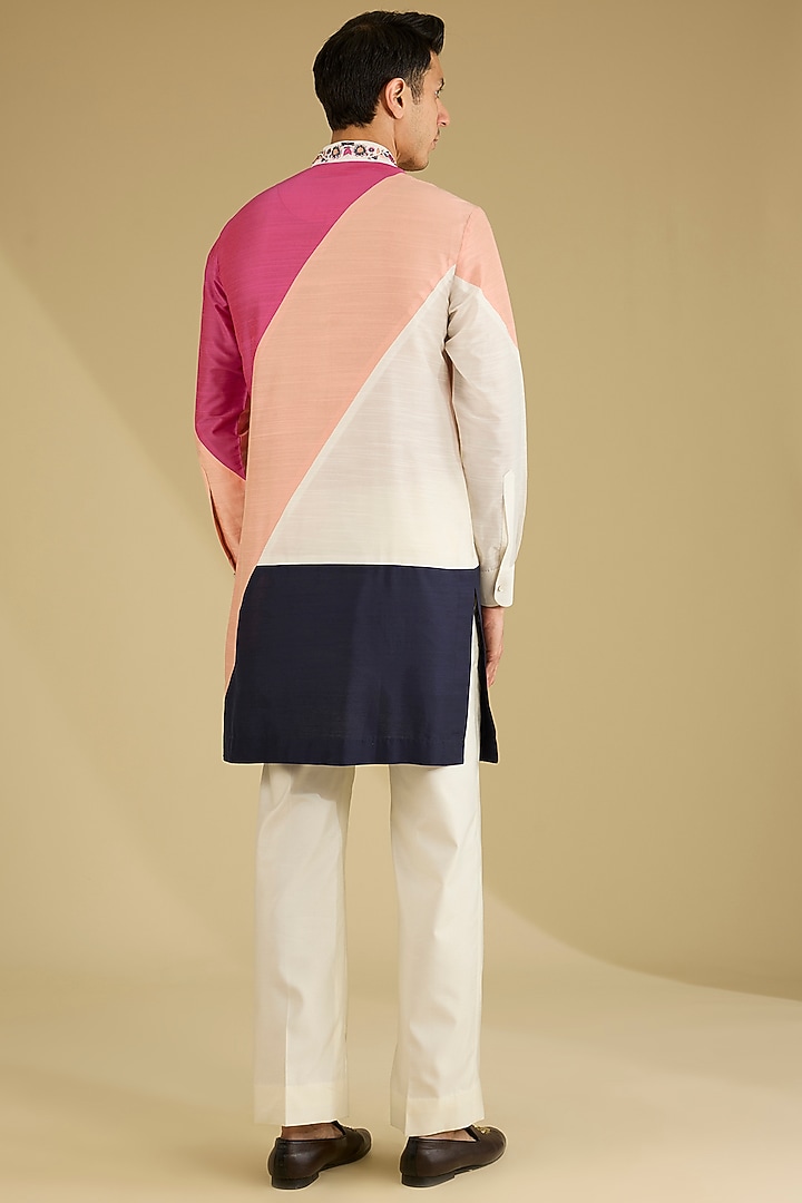 Multi-Colored Cotton Silk Color-Blocked Kurta Set by Dhananjay at Pernia's Pop Up Shop