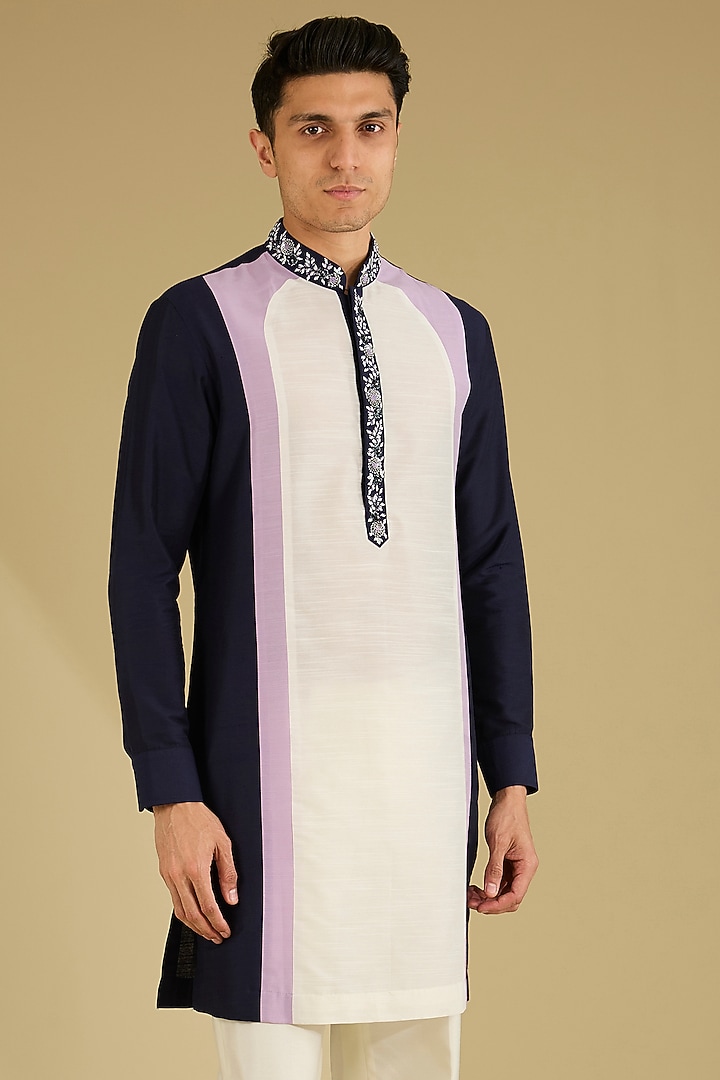 Multi-Colored Cotton Silk Color-Blocked Kurta Set by Dhananjay at Pernia's Pop Up Shop