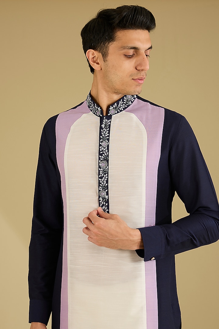 Multi-Colored Cotton Silk Color-Blocked Kurta Set by Dhananjay at Pernia's Pop Up Shop
