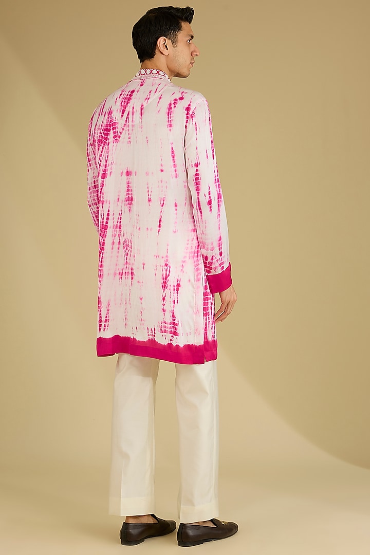 Pink & White Cotton Silk Tie-Dye Kurta Set by Dhananjay at Pernia's Pop Up Shop