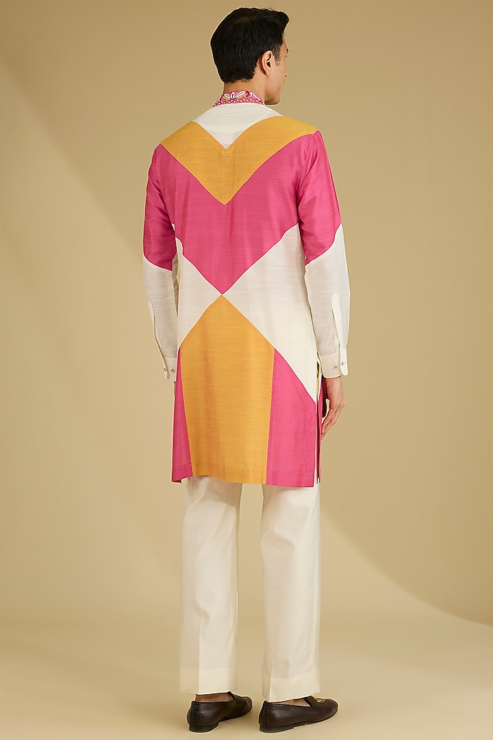 Multi-Colored Cotton Silk Embroidered Chevron Kurta Set by Dhananjay at Pernia's Pop Up Shop