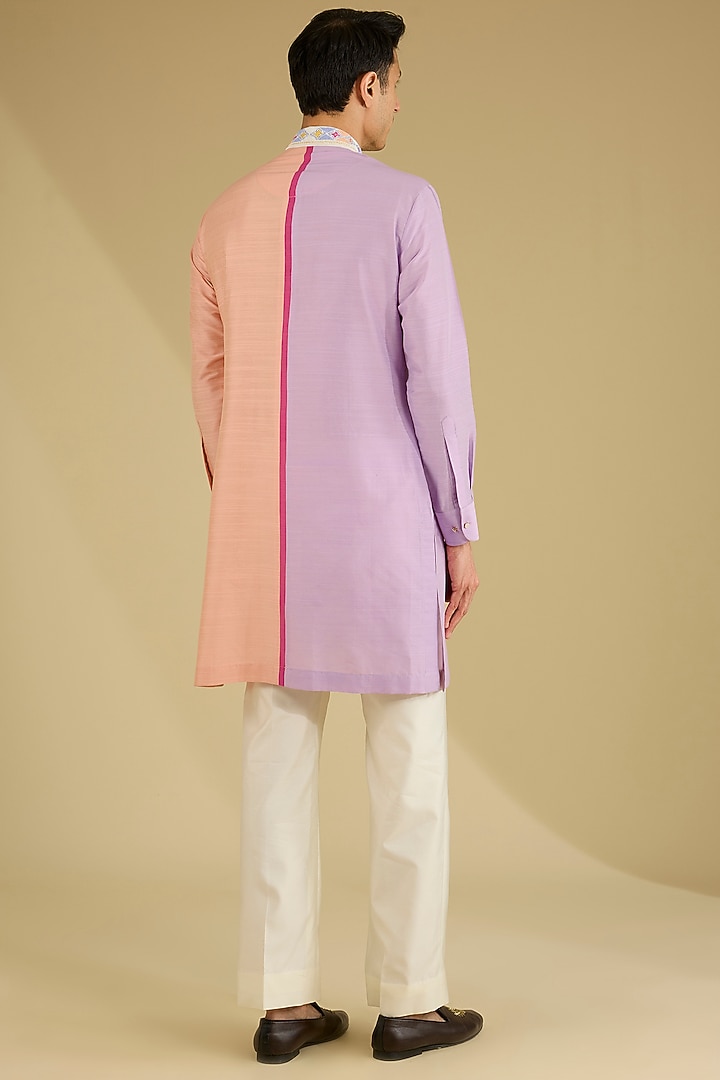 Multi-Colored Cotton Silk Color-Blocked Kurta Set by Dhananjay at Pernia's Pop Up Shop