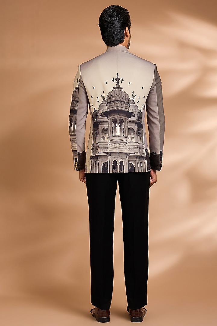 Ivory Polynosic Printed Wedding Bandhgala Set by Dhananjay at Pernia's Pop Up Shop