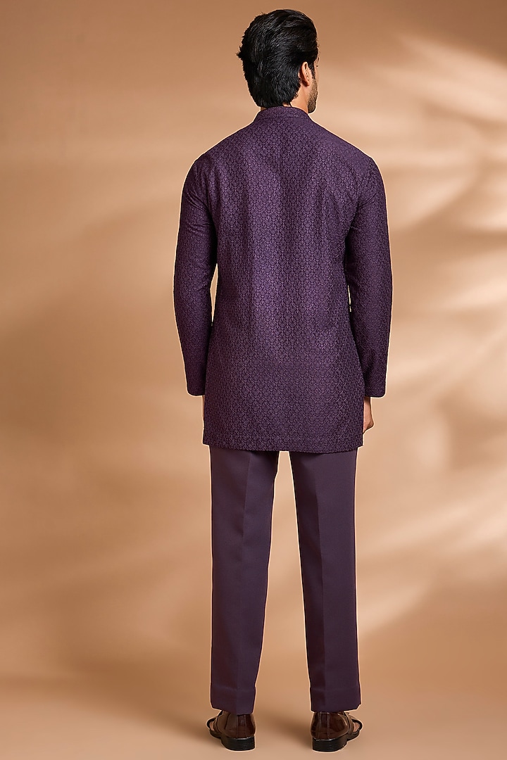 Plum Rayon Silk Embroidered Kurta Set by Dhananjay at Pernia's Pop Up Shop