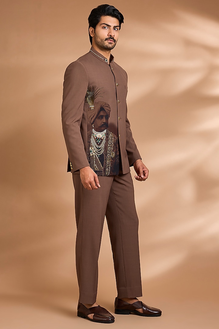 Brown Polynosic Floral Embroidered Wedding Bandhgala Set by Dhananjay at Pernia's Pop Up Shop