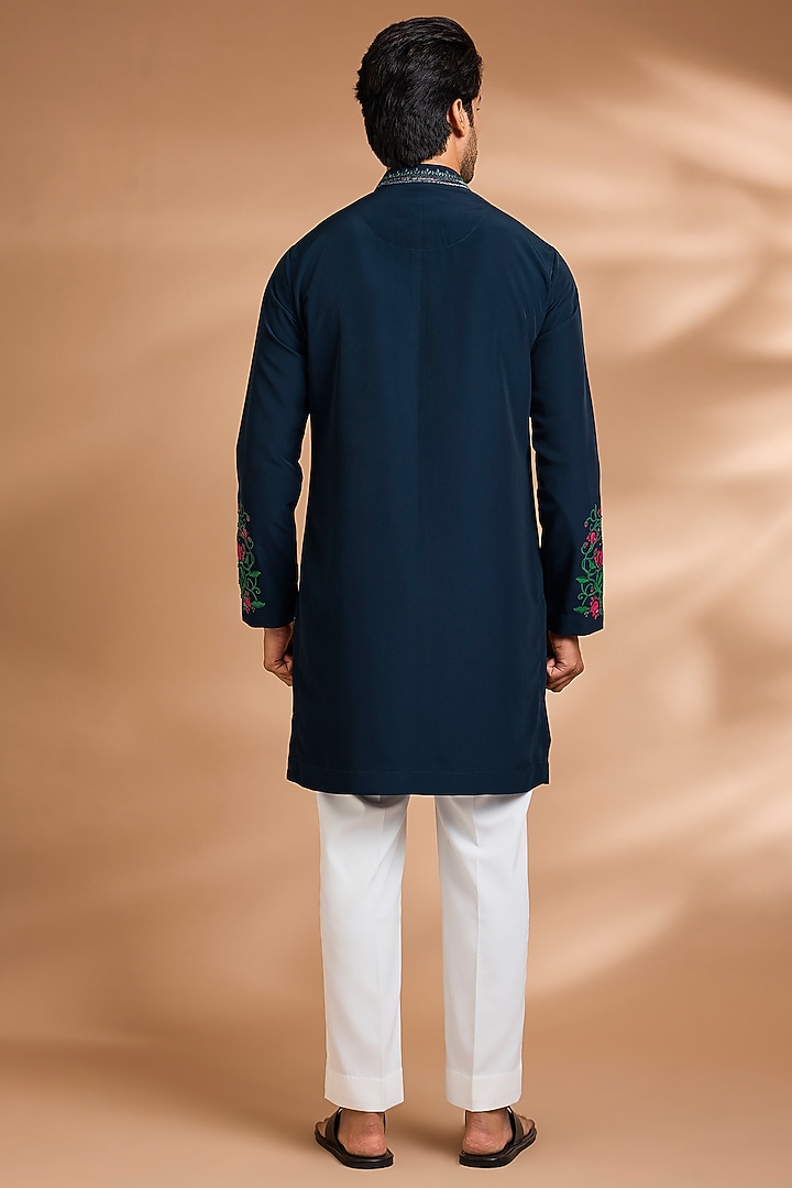 Midnight Blue Polyester Floral Printed Kurta Set by Dhananjay at Pernia's Pop Up Shop