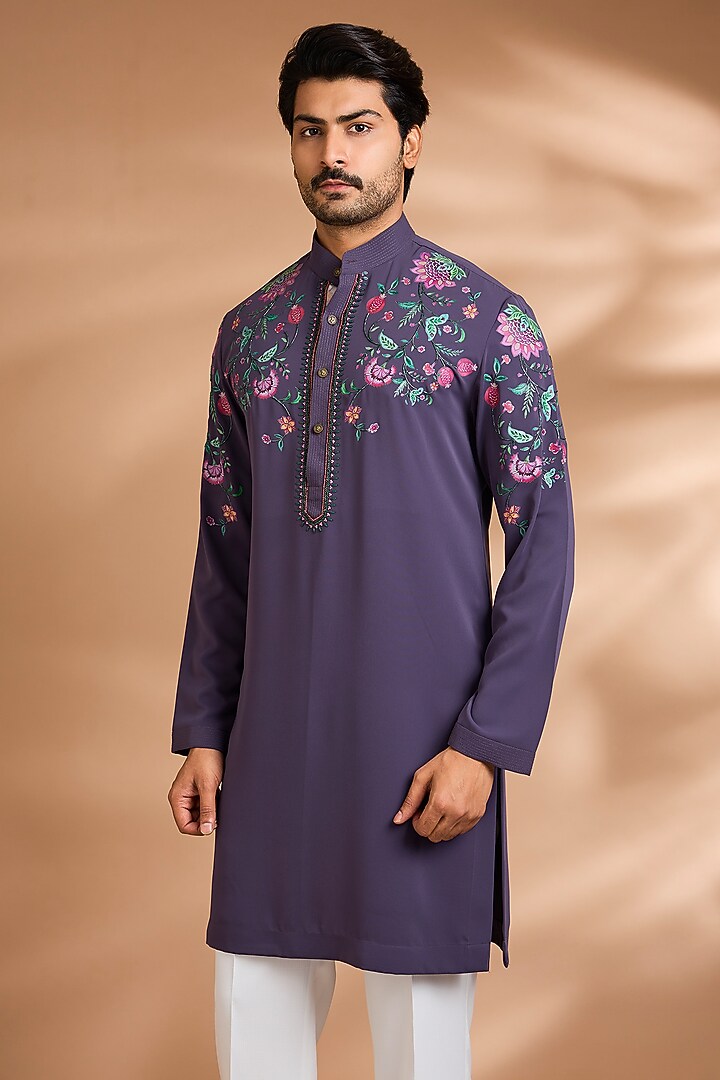 Mauve Polyester Floral Printed Kurta Set by Dhananjay at Pernia's Pop Up Shop