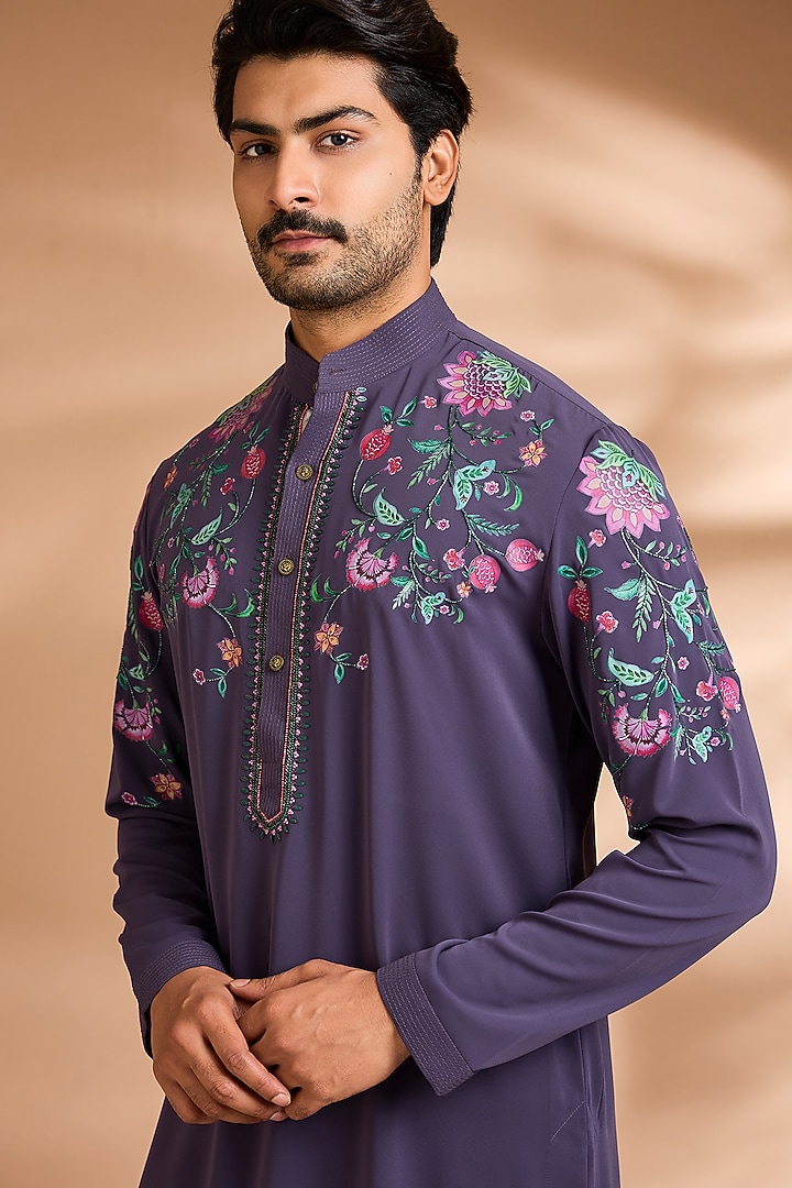 Mauve Polyester Floral Printed Kurta Set by Dhananjay at Pernia's Pop Up Shop