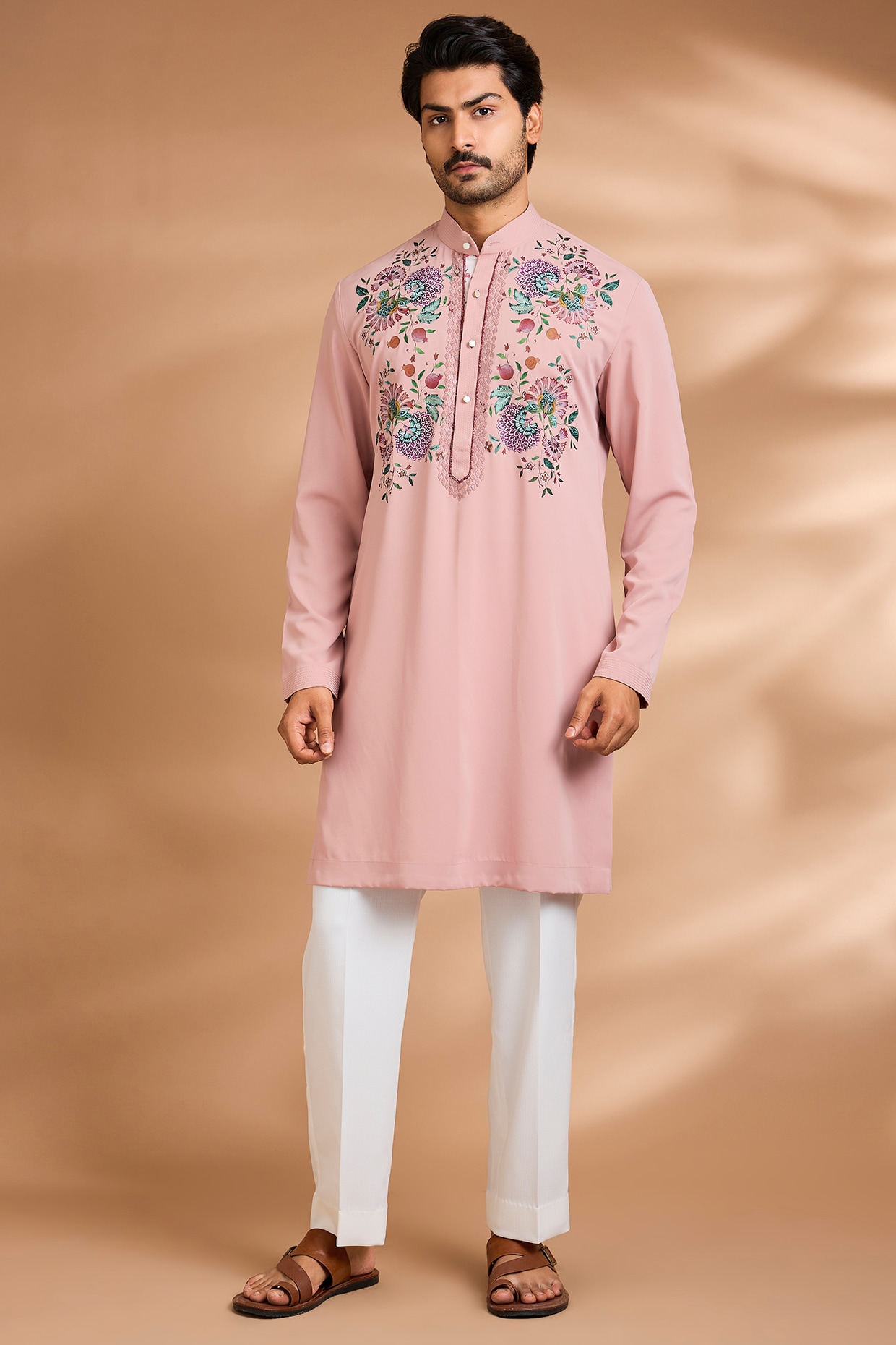 Dhananjay Blush Pink Polyester Floral Printed Kurta Set