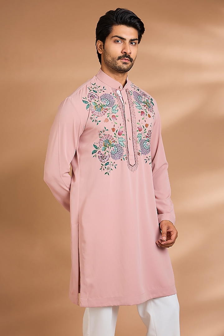 Blush Pink Polyester Floral Printed Kurta Set by Dhananjay at Pernia's Pop Up Shop