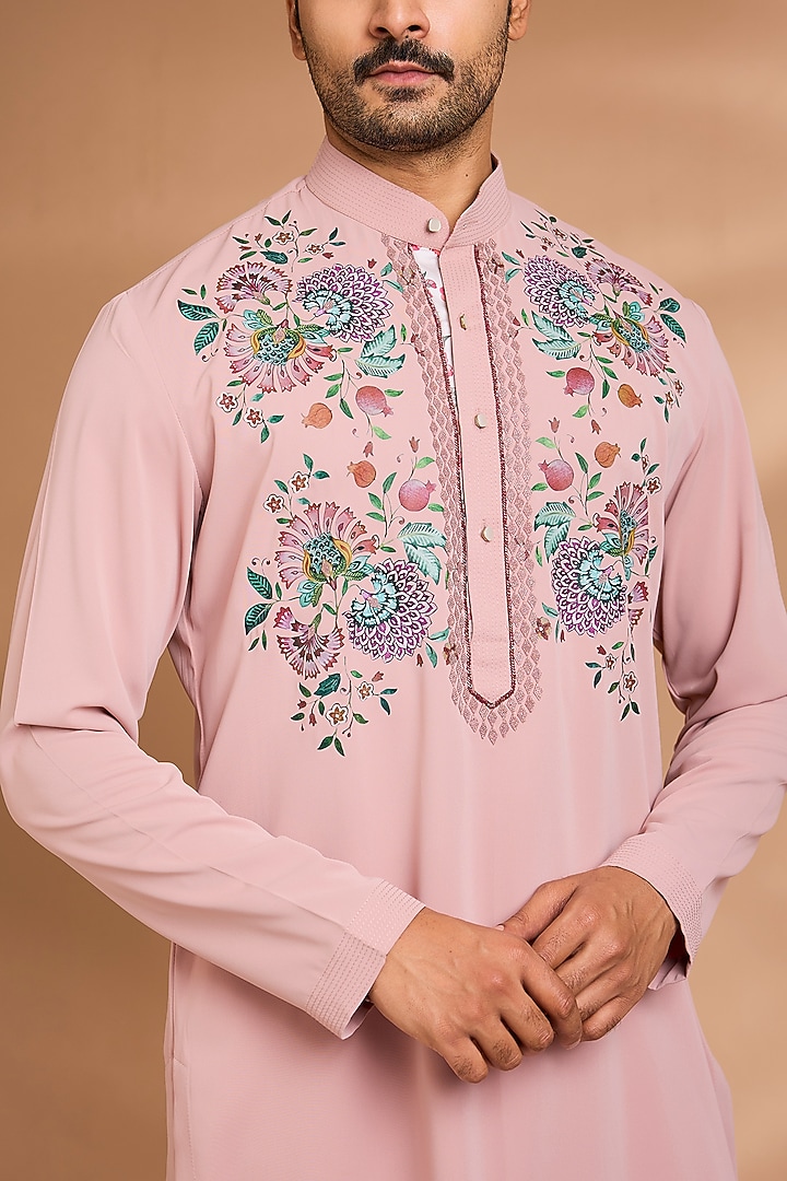Blush Pink Polyester Floral Printed Kurta Set by Dhananjay at Pernia's Pop Up Shop