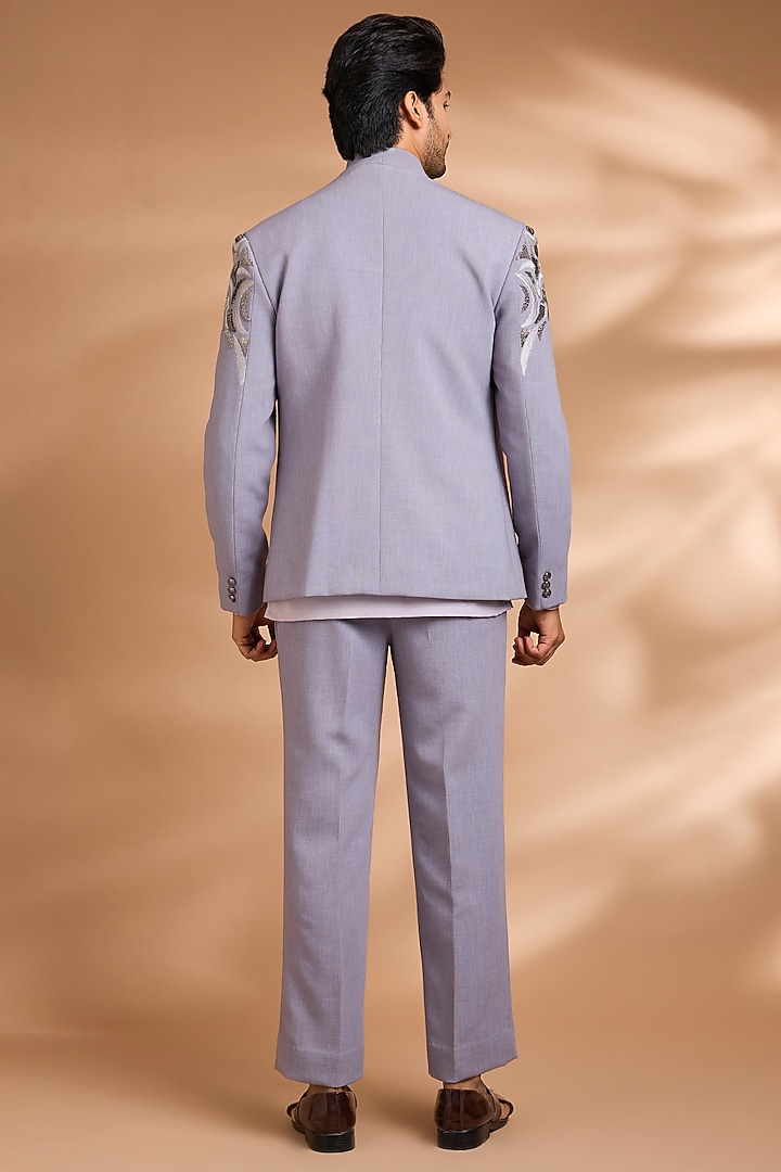 Grey Polynosic Embroidered Jacket Set by Dhananjay at Pernia's Pop Up Shop