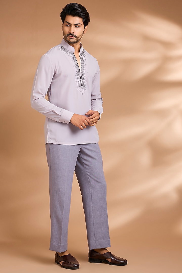 Grey Polynosic Embroidered Jacket Set by Dhananjay at Pernia's Pop Up Shop