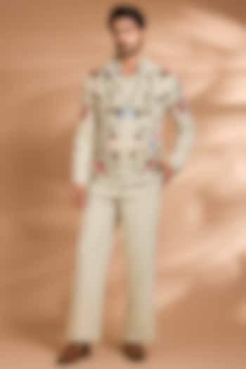 Mint Green Polynosic Floral Embroidered Jacket Set by Dhananjay at Pernia's Pop Up Shop