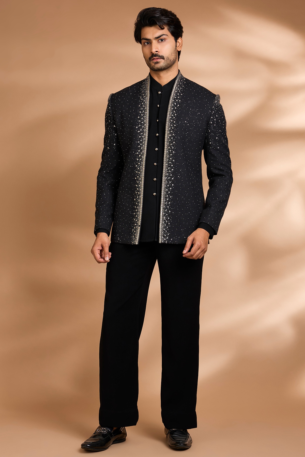 Dhananjay Black Polynosic Embellished Indowestern Set