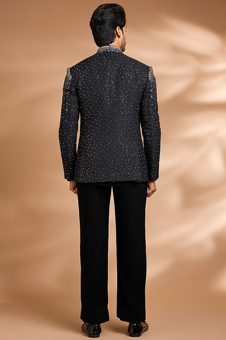 Black Polynosic Embellished Wedding Indowestern Set by Dhananjay at Pernia's Pop Up Shop