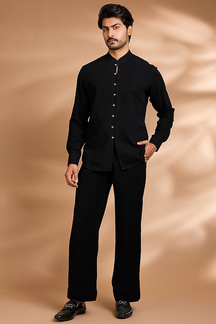 Black Polynosic Embellished Wedding Indowestern Set by Dhananjay at Pernia's Pop Up Shop