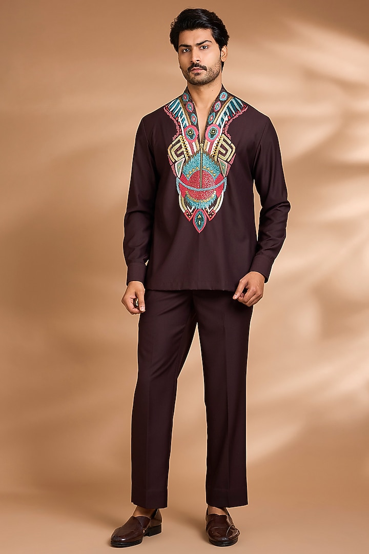 Brown Terry Rayon Jacket Set by Dhananjay at Pernia's Pop Up Shop