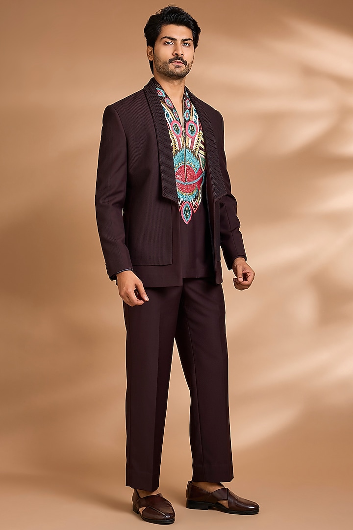 Brown Terry Rayon Jacket Set by Dhananjay at Pernia's Pop Up Shop