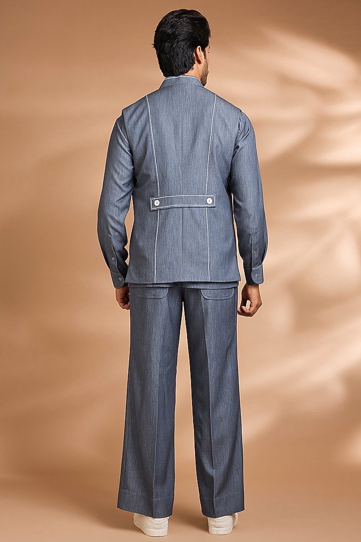 Grey Modal Denim Embellished Jacket Set by Dhananjay at Pernia's Pop Up Shop